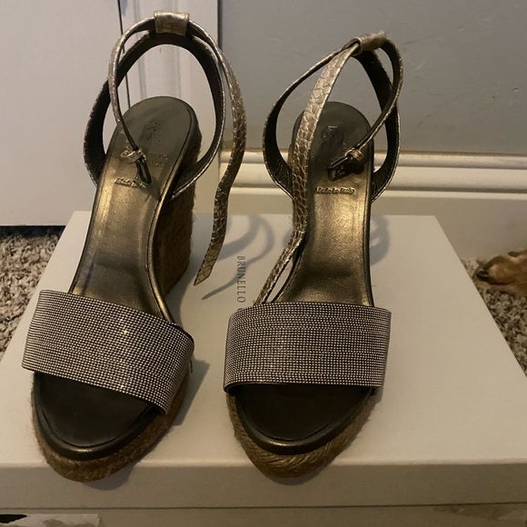 Apres Beach Metallic Leather Espadrille Wedge Sandals - Picture 4 of 4